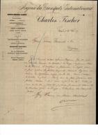Entête  10/11/1887  -  GENEVE ( Suisse )  -  Charles  FISCHER  Transports  Internationnaux  Pour Mr  FOUCAULD à  COGNAC - Suiza