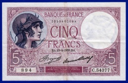 5 FRANCS VIOLET BA.13-4-1933 N° 894 ALPHABET C.54377 PLIS SANS TROU VOIR LES DEUX SCAN TYPE 1917 - NOTRE SITE Serbon63 - 5 F 1917-1940 ''Violet''