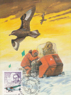 ANTARKTIK EXPLORERS, GULLS, PLANE, SLEDGE, CM, MAXICARD, CARTES MAXIMUM, 1987, HUNGARY - Erforscher