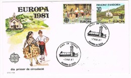 4212. Carta F.D.C. Andorra Española 1981. Aplec I Ball. Tema EUROPA - Lettres & Documents