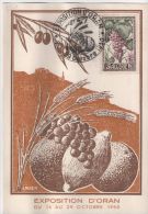 Oran Exposition 28 Et 29 Octobre 1950 Raisins Carte Maximum - Storia Postale