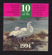 Canada  -  1994  :  Le Carnet Wildlife Habitat Conservation ,  Oies De Ross , Geese - Fiscale Zegels