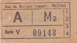 PALERMO  /   S.A.S.T.  -  BIGLIETTO PER AUTOBUS - Europe