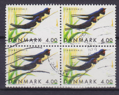 Denmark 1999 Mi. 1223  4.00 Kr Einheimische Vogel Oiseau Native Migratory Bird Rauchschwalbe 4-Block !! - Blocks & Kleinbögen