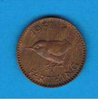 GRAN BRETAÑA - GREAT BRITAIN  - Farthing 1951  Km867 - B. 1 Farthing