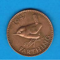 GRAN BRETAÑA - GREAT BRITAIN  - Farthing 1947  KM843 - B. 1 Farthing