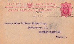 00820 Enteropostal De LONDON A LEIPZIG  1909 - Other & Unclassified