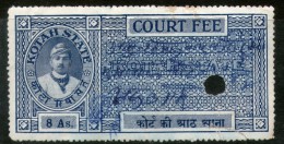 India Fiscal Kotah State 8As Type 30 KM 303 Court Fee Stamp Revenue Inde Indien # 4051E - Sonstige & Ohne Zuordnung