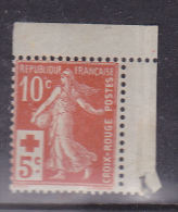 FRANCE N°147 10C + 5C ROUGE AU PROFIT DE LA CROIX ROUGE DE CARNET PLI DANS LA GOMME SINON SANS CHARNIERE - Unused Stamps