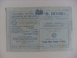 Carta Assorbente/buvard "Vecchia Mutua Grandine Di Milano IL DUOMO. Società Italiana Di Mutuo Soccorso" Anni'30 - Bank & Versicherung