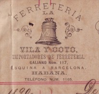 E4477 CUBA ESPAÑA SPAIN 1890 INVOICE HARDWARE STORE LA CAMPAN ESPAÑA - Spagna