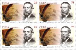 2012.13 CUBA 2012 MNH WRITTER CIRILO VILLAVERDE.CECILIA VALDES. BLOCK 4 - Neufs