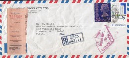 Hong Kong Airmail Registered Einschreiben CHEUNG SHA WAN 1981 Cover Brief 5 $ QEII. Custom Zoll Duane Label (2 Scans) - Brieven En Documenten