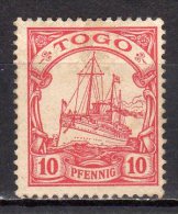 (SA0914) TOGO, 1900 (10 Pf., Carmine, Without Waterwark). Mi # 9. MLH* Stamp (gum Is Partly Missing) - Togo