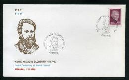 TURKEY 1988 FDC - Death Centenary Of Namik Kemal (Turkish Author), Ankara, Dec. 2 - FDC