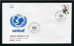 TURKEY 1991 FDC - 40th Year Of UNICEF In Turkey, Ankara, Feb. 2 - FDC