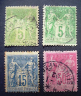 France 1898/1900 - Scott 78, 78 (type II, N Under V), 92, 101 - Cat Val = 4.50 US $ - 1898-1900 Sage (Tipo III)