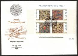 NORWAY FDC 1993 «Wood Carving, Souv.block». Perfect, Cacheted Unadressed Cover - FDC