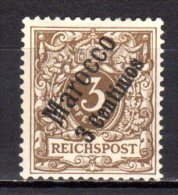 (SA0916) GERMAN POST OFFICES IN MOROCCO, 1899 (3 C. On 3 Pf., Brown). Mi # 1. Mint Hinged* Stamp (no Gum) - Morocco (offices)