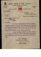 Entête  19/09/1923  :  LONDON  ( Londres )  -  JOHON  MOIR  &  SON  (  Brandy)  Pour  Mr  FOUCAULD  à  COGNAC - Ver. Königreich