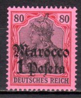 (SA0503) GERMAN POST OFFICES IN MOROCCO, 1905 (1 P. On 80 Pf., Dark Carmine And Black On Rose). Mi # 29. MNH** Stamp - Marruecos (oficinas)