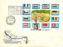 1977   Navigation Danube - Main - Rhin Carte, Drapeaux Bloc-feuillet MiNr Block 128A - FDC