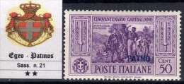 EGEO - PATMOS - N.21 Cat. 70 Euro - GOMMA INTEGRA - MNH** - Egée (Patmo)