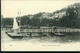 Litho Kiel Segelschiff Steg Villen Villa Düsternbrooker Weg Um 1905 - Kiel