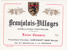 Etiquette Beaujolais-Villages - Lucien Chemarin - MARCHAMPT - Beaujolais