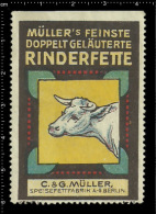 Old Original German Poster Stamp (cinderella, Label, Reklamemarke) Müllers  Farm - Cow, Bull, Cattle, Kuh, Stier, Rind - Vaches