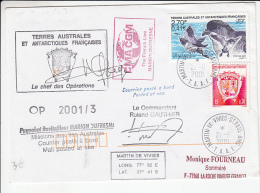 ANTARKTIK EXPLORINGS, SEAGULL, PENGUINS, SHIPS, HELICOPTERS, SIGNED SPECIAL COVER, 2001, FRANCE - Esploratori