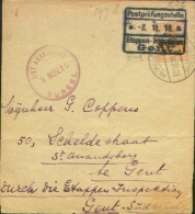 8 Ct Op Briefdeel ( Gebruikt Als Drukwerkwikkel ) Antwerpen Naar Gent - "Sint Amandsberg BUREEL" - OC26/37 Etappengebiet