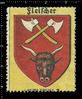 Old Original German Poster Stamp(advertising Cinderella,reklamemarke) Coat Of Arms, Wappen,Fleischer,butcher, Bull,Stier - Vaches
