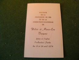 A-5-2-107 Souvenir Communion D Et M-E Baeyens Auvelais Sarthe 1974 - Comunión Y Confirmación