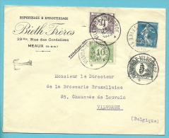 Brief Vanuit MEAUX (France), Getaxeerd (taxe) TX32+33+46 Met Stempel VILVORDE-VILVOORDE - Cartas & Documentos