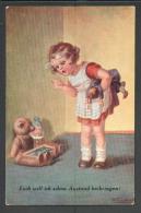 LITTLE  GIRL  WITH  TEDDY  BEAR  , DOLL  BY  FIALKOWSKA , OLD POSTCARD, O - Fialkowska, Wally