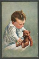 LITTLE  BOY  WITH  TEDDY  BEAR  , OLD POSTCARD, O - Fialkowska, Wally