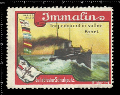 Old Original German Poster Stamp (cinderella,reklamemarke) Torpedo Boat, Ship, Warship, Kriegsschiffe, Imperial War Flag - Prima Guerra Mondiale