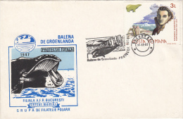 GROENLAND WHALES,  EXPLORER, POLAR BEAR, ESKIMOES, SPECIAL COVER, 1987, ROMANIA - Ballenas