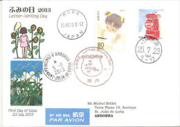 JAPON. International Letter Writing Week 2013, Sur Lettre Speciale Adressée En Andorre, Avec Timbre A Date Andorre - Brieven En Documenten