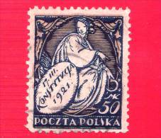 POLONIA - POLSKA - Usato - 1921 - Costituzione - 50 - Gebruikt