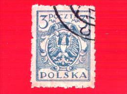 POLONIA - POLSKA - Usato - 1919 - Aquila Su Scudo - 3 Celeste - Used Stamps