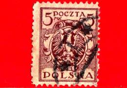 POLONIA - Usato - 1919 - Aquila Su Uno Scudo Barocco - Stemmi Araldici - 5 - Used Stamps