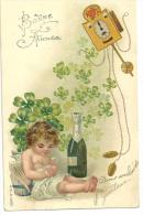 CPA Gaufrée Bébé Endormi Devant Bouteille De Champagne, Trèfle à 4 Feuilles,horloge,"bonne Année" ,M.S.I.B 13553 - New Year