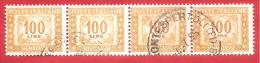 ITALIA REPUBBLICA USATO STRISCIA DI 4 - 1955 - SEGNATASSE - Cifra E Decorazioni, Filigrana Stelle - £ 100 - S. S119 - Postage Due