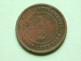 1884 - STRAITS SETTLEMENTS - 1/2 ( HALF ) CENT / KM 8a ( Uncleaned Coin / For Grade, Please See Photo ) !! - Colonias