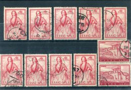 Greece- "Amalia" 1dr. And "Knossos" 2,50dr. Lot Of 19 Used Stamps, Cancelled With Different Rural Posthorn Postmarks - Marcophilie - EMA (Empreintes Machines)