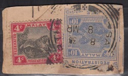 Federated  Malay State,  Malaya, Malaysia, Used On  Pieces. Tiger. Postmark, - Federated Malay States