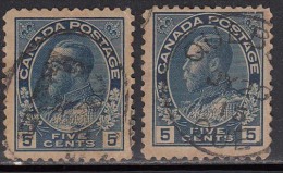 5 Cents X 2  Diff., Shade / Colour, Edward, Canada Used 1911 - Oblitérés