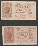 ITALIA 1 Lira - Italia Laureata (2 Banconote) - Firme: Ventura / Simoneschi / Giovinco) Luogotenenza - Italië – 1 Lira